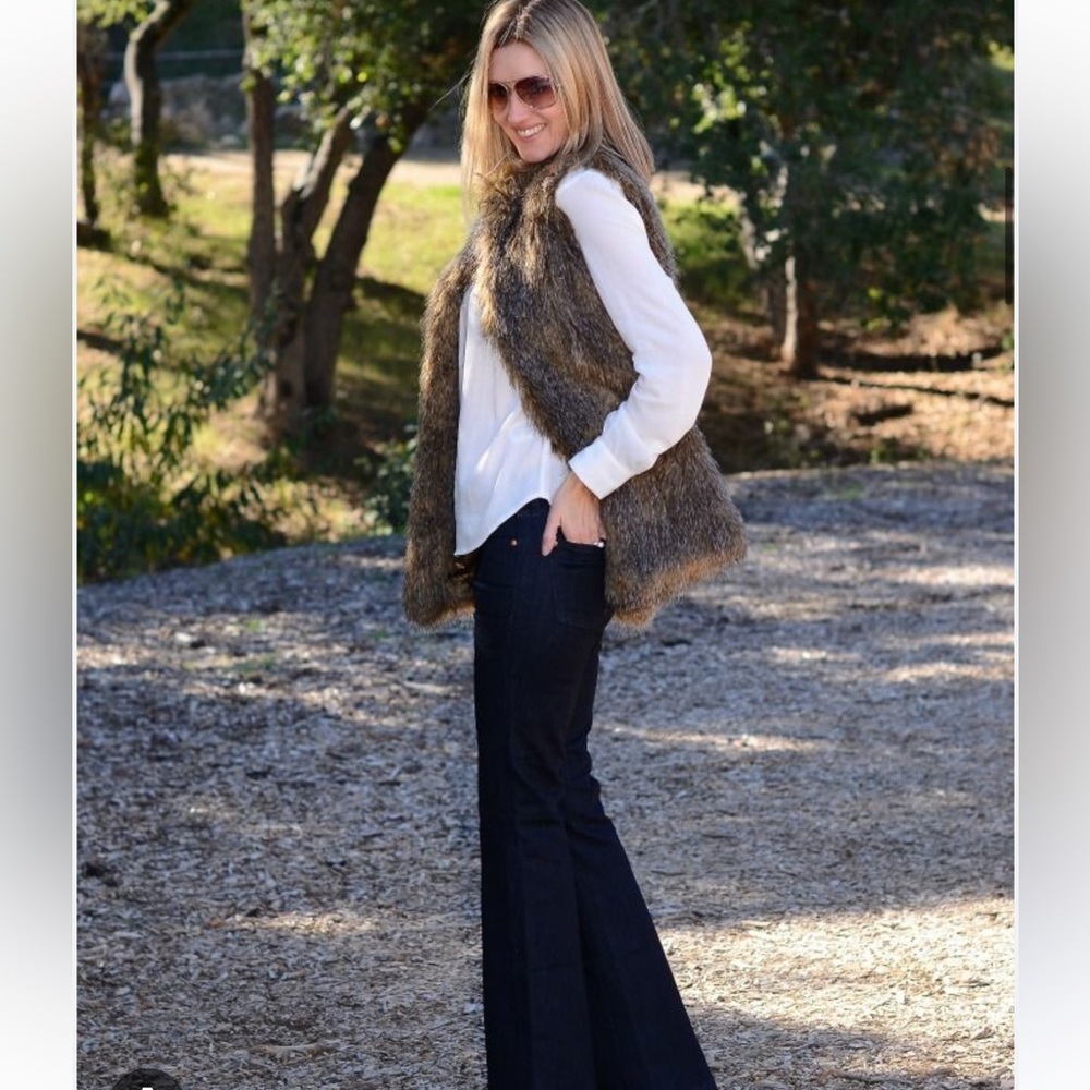 Rachel Zoe Faux Fur Sleeveless Vest Brown Womens Small Lined